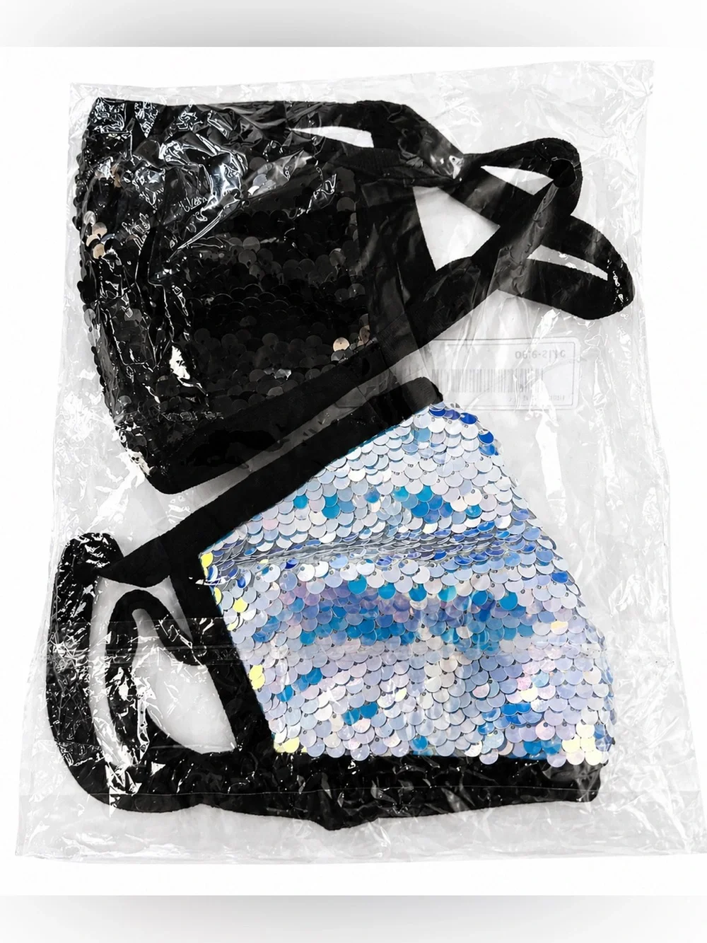 2PC Sequin Face Mask Black & Silver Glitter Fashion Mask New